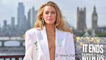 Blake Lively goes braless in white floral power suit