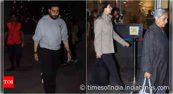 Abhishek, Shweta and Jaya spotted at Mumbai airport