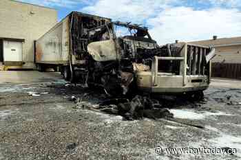 No injuries as transport truck erupts in flames