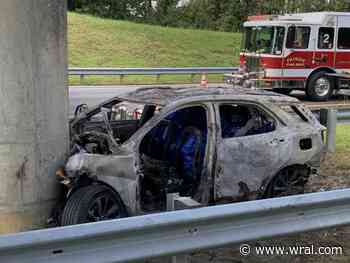 Woman dies in car fire after crashing into car, bridge pillar on I-40 in Sampson County