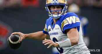 QB Zach Collaros back at practice for Winnipeg Blue Bombers after leaving last game