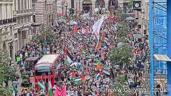 'Tens of thousands' of pro-Palestinian protesters march on Israeli embassy in London - with six people arrested