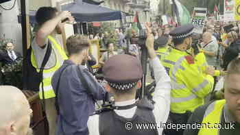 Police detain man during 18th Palestine solidarity march in central London