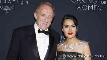 Salma Hayek wows in a dazzling black gown as she attends the annual Caring For Women dinner hosted by Kering with husband François-Henri Pinault