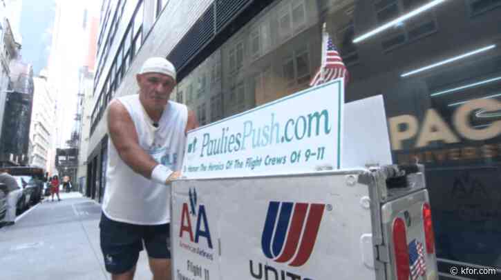 Retired flight attendant pushes cart from Boston to NYC to honor 9/11 crews