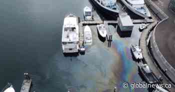 Drone video shows 40-foot pleasure craft sinking off False Creek dock