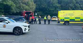 Emergency services at scene and cordon in place after incident on banks of the Tyne in Northumberland