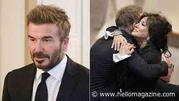 David Beckham embraces Nancy Dell'Olio as he travels to Sweden for manager Sven-Goran Eriksson's funeral