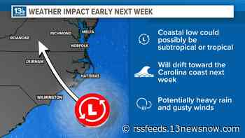 Coastal low to bring wind, rain to Virginia and the Carolinas next week