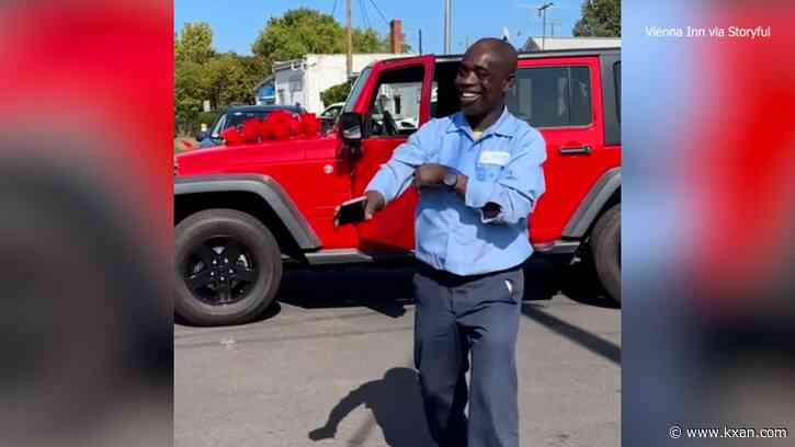 Heartwarming video shows students surprise school custodian with dream car