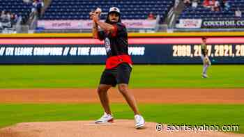 Jalen Chatfield Throws Out First Pitch at Durham Bulls 'Hurricanes' Night