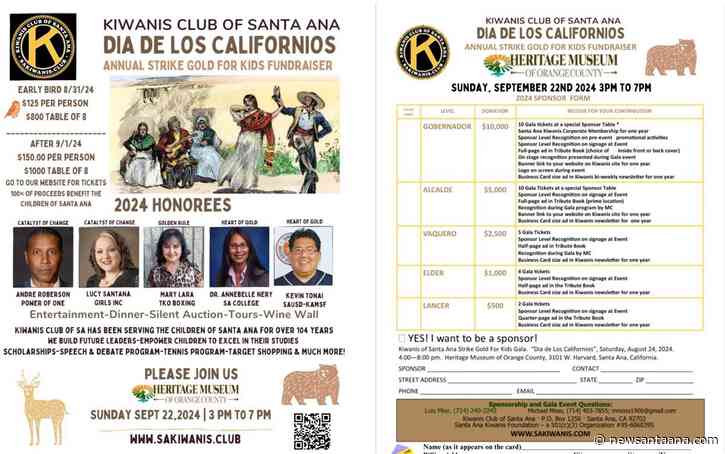 The Kiwanis of Santa Ana will host their Dia De Los Californios fundraiser on Sep. 22