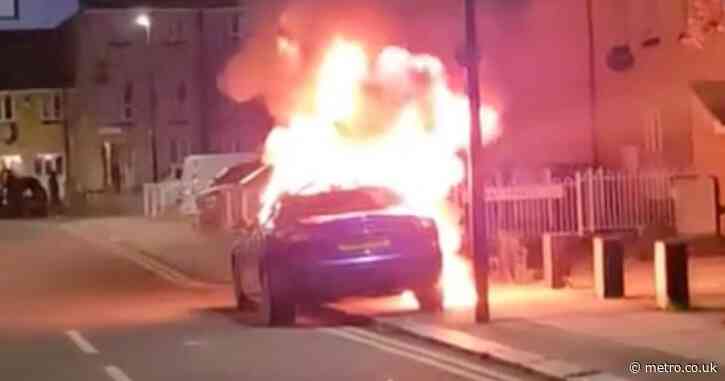 Maserati goes up in flames while parked on double yellow lines in London