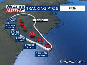 Heavy rain moves into Wake County from Potential Tropical Cyclone #8