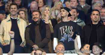 Manchester United legends David Beckham and Gary Neville spotted watching Wrexham play Birmingham