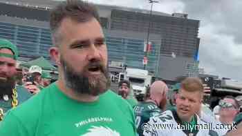 Jason Kelce delights fans as he turns up in a Philadelphia Eagles t-shirt and shorts for his second game as an ESPN analyst