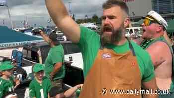 Jason Kelce leaves NFL fans fearing he will NOT be able to perform ESPN duties on live TV after very wild pre-game Eagles tailgate