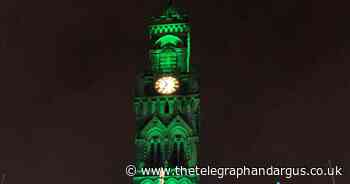 City Hall and Park lit up in green for myotonic dystrophy day