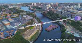 Final section of Sunderland's New Wear Footbridge is lifted into place