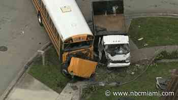 Several hospitalized, including kids, after Hialeah crash with school bus, truck