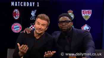 David Beckham hilariously pranks Micah Richards and Jamie Carragher before announcing himself as a new celebrity commentator for CBS Sports' Champions League coverage