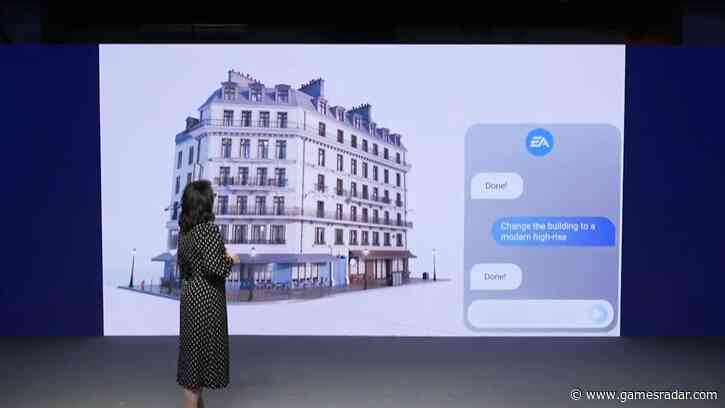 EA execs say generative AI is "not merely a buzzword for us, it's the very core of our business," then pretend to tell a computer to generate buildings live on stage