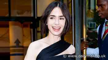 Lily Collins looks chic in a classic black dress in NYC as her Netflix show Emily In Paris is renewed for fifth season