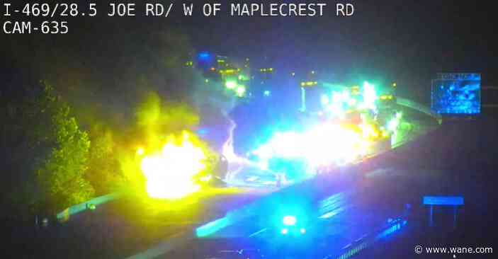 Large semitruck fire blocks I-469 traffic between I-69, Maplecrest Road