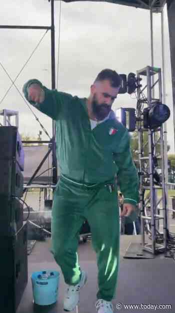 Jason Kelce moves through some wild dance moves onstage in Philadelphia — and he’s surprisingly good