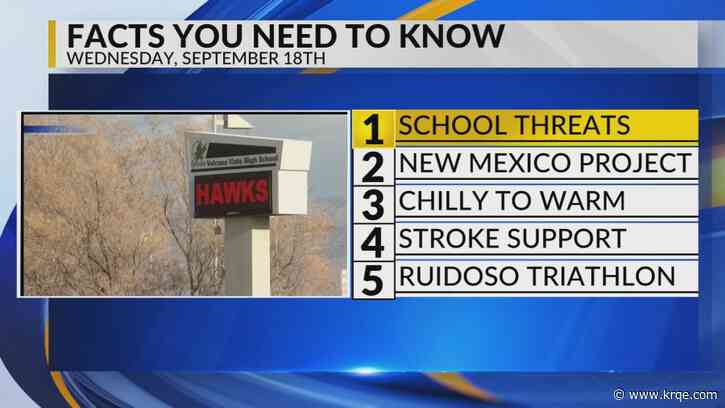 KRQE Newsfeed: School threats, New Mexico project, Drier and breezy, Stroke support, Ruidoso triathlon