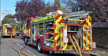 Fire crews battle to stop gas explosion after adjoining sheds go up in flames