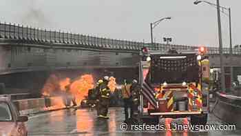 Commuter saves driver after semi-truck catches fire along the HRBT on Tuesday