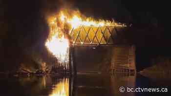 Video shows historic bridge in Kamloops, B.C., collapsing after fire