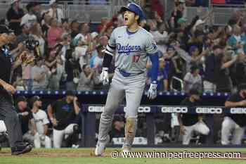 Ohtani has 3 homers, 10 RBIs and becomes first 50-50 player as Dodgers rout Marlins, clinch playoffs