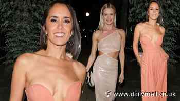 Strictly's Janette Manrara puts on a daring display in a plunging peach jumpsuit as she joins a glamorous Nadiya Bychkova for her book launch