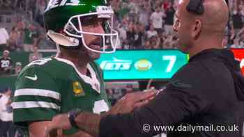 Aaron Rodgers and Jets coach Robert Saleh have tense exchange on sideline after scoring touchdown against Patriots