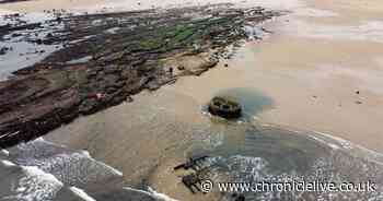 Drone footage shows rarely visible stunning shipwreck on North Tyneside beach