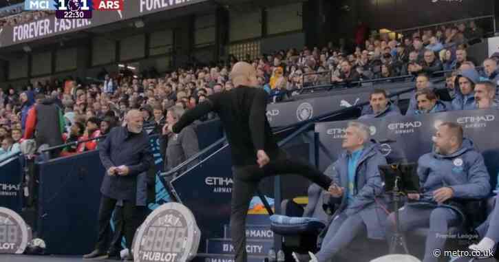 Furious Pep Guardiola kicks and breaks chair after controversial Arsenal goal against Manchester City