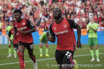 Bayer Leverkusen completes a 4-3 comeback win in stoppage time as Boniface sinks Wolfsburg