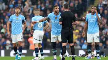 Man City players FUME at referee Michael Oliver for letting Arsenal's equaliser stand after he pulled Kyle Walker out of position before a quick free-kick led to goal