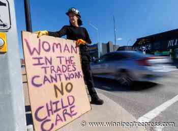 Woman protests lack of child care