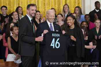 As he welcomes Gotham FC, Biden says “a woman can do anything a man can do,” including be president