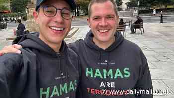 Tory leadership front-runner Robert Jenrick is pictured in 'Hamas are terrorists' top while jogging through London