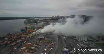 Firefighters battle major blaze involving lithium batteries at Port of Montreal