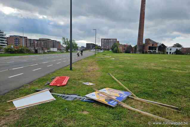 Vandalen vernielen verkiezingsborden bij Quartier Bleu in Hasselt