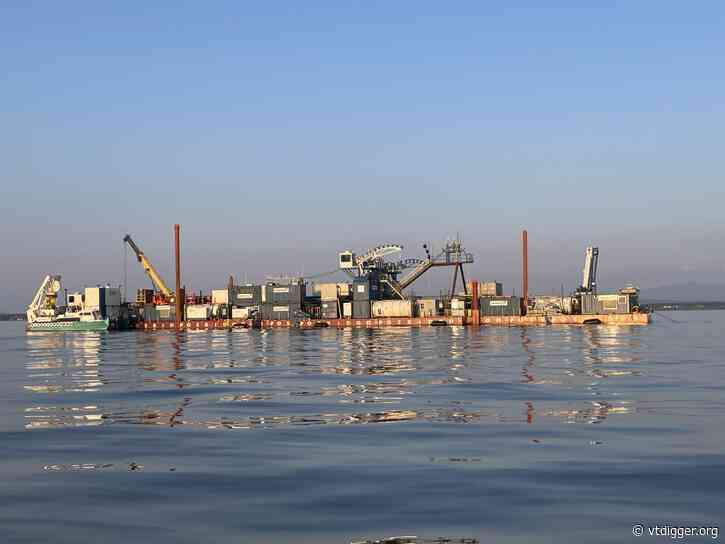 Big barges help install cable for New York power project in Lake Champlain