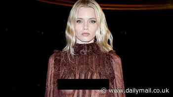 Aussie model Abbey Lee puts on a VERY daring display as she goes braless beneath a completely sheer gown at Paris Fashion Week