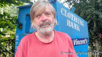 Homeless man, 52, who was living inside a tiny clothes bin is evicted after complaints from nearby church and school