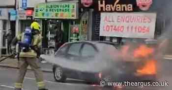 WATCH: Car bursts into flames on busy city road