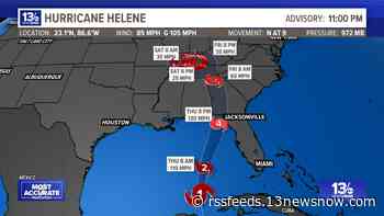 Helene strengthens to category 1 hurricane, expected to intensify rapidly before landfall